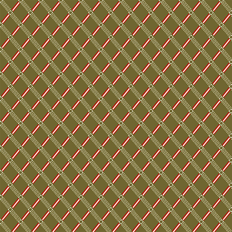 fabric featuring olive green and cream lattice print with delicate cream woven details