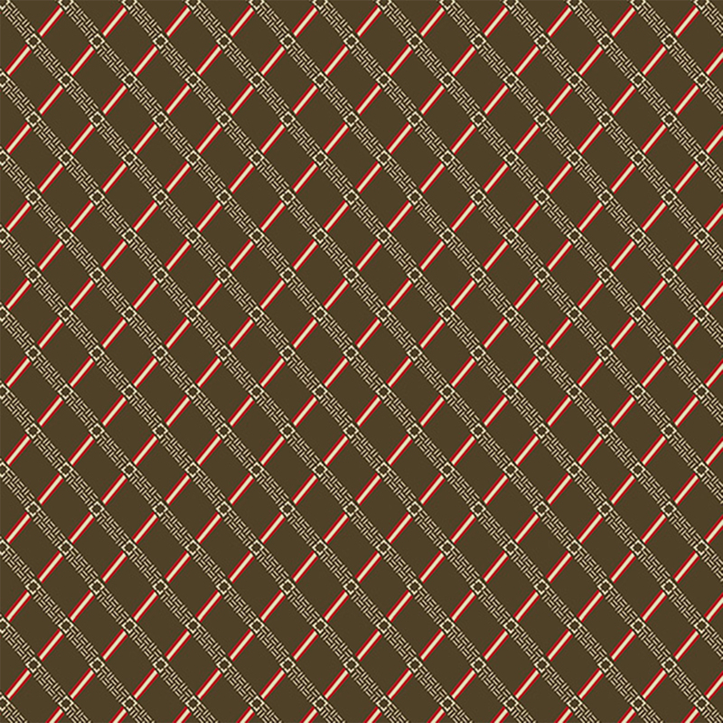 fabric featuring warm brown and cream lattice print with delicate cream woven details
