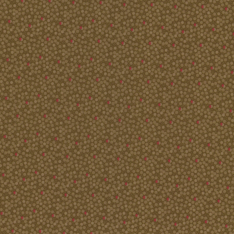 fabric featuring green and red dots in a ditsy pattern on a sage green background