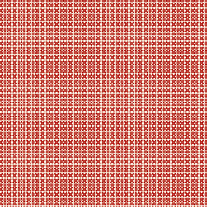 fabric featuring ditsy red squares and dots on a cream background