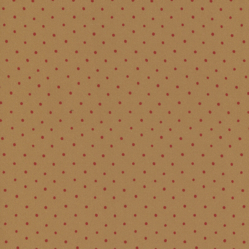 fabric featuring red maroon dots on a tan background