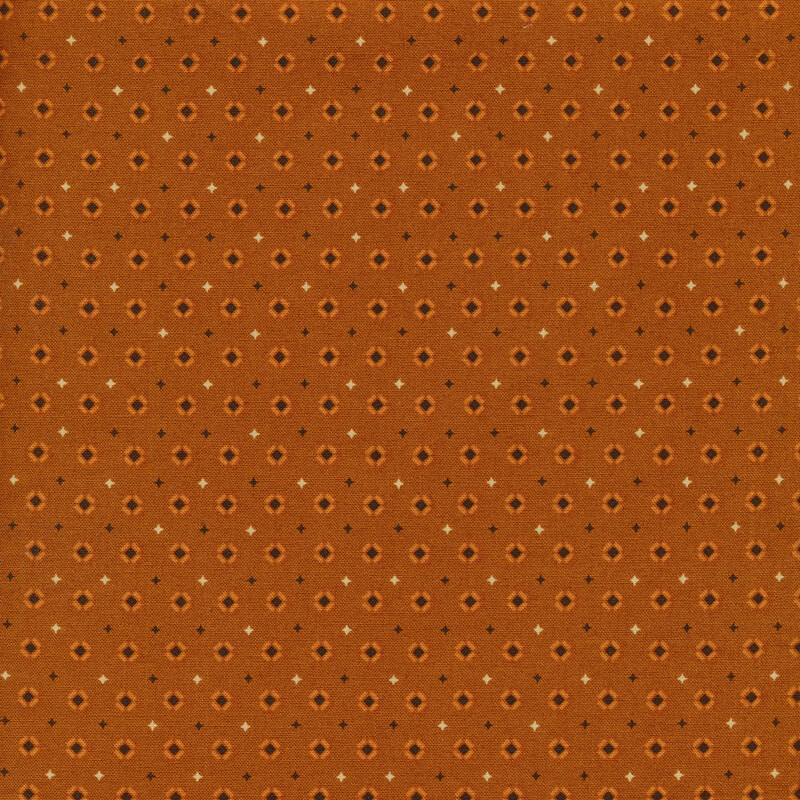 Orange fabric with small geometric boxes and diamond stars