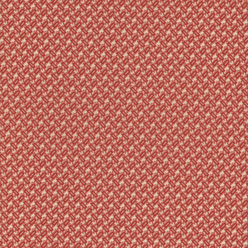 fabric featuring a woven pattern of red rectangles with a cream background.