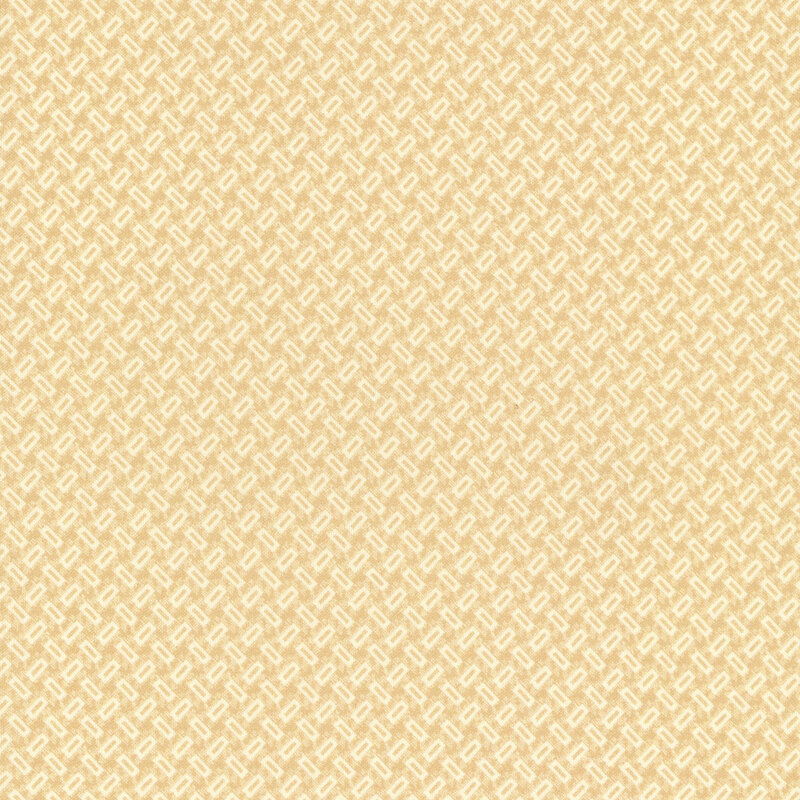 fabric featuring a woven pattern of cream rectangles with a tan background.