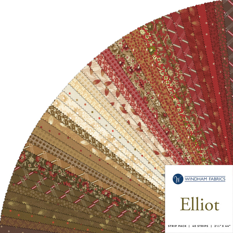 collage of all fabrics included in Elliot jelly roll