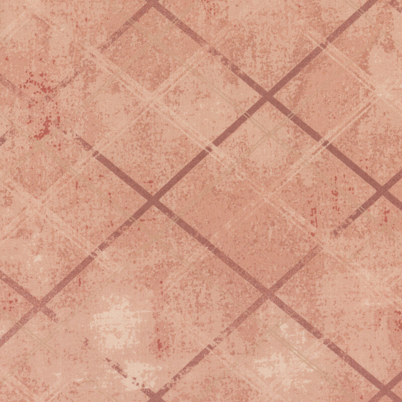 Distressed pink fabric with crossed lines that give a tonal argyle impression