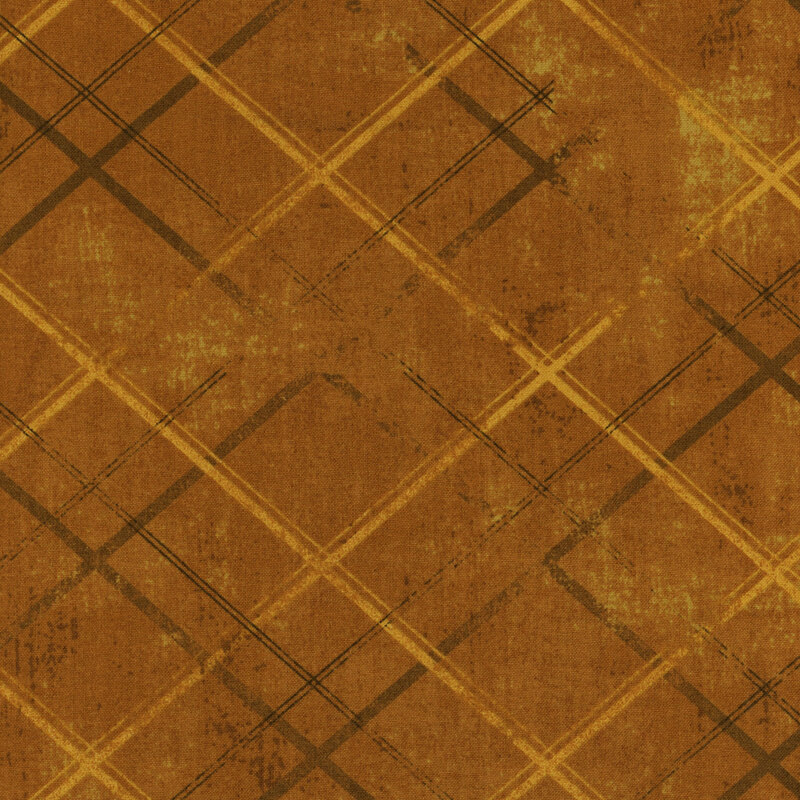 Distressed orange fabric with crossed lines that give a tonal argyle impression