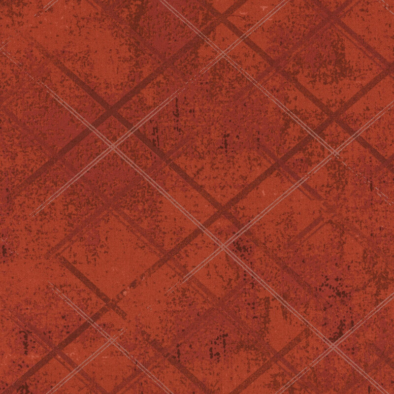 Distressed red fabric with crossed lines that give a tonal argyle impression