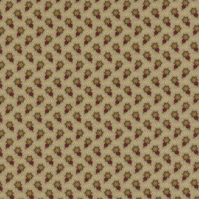tan fabric with red and tan beets and tiny light brown pin dots all over