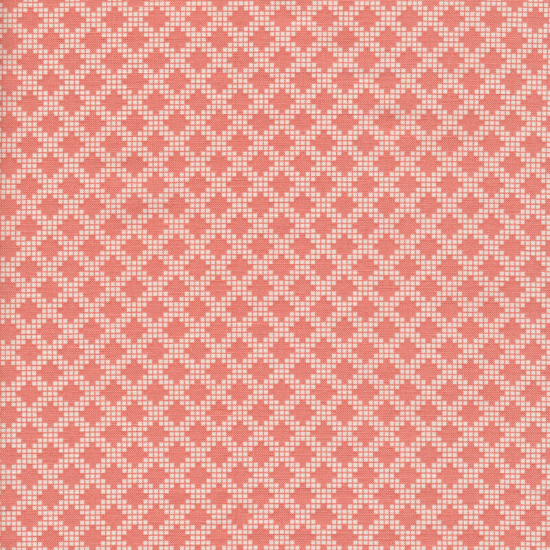 coral fabric with compelling geometric design reminiscent of textiles.