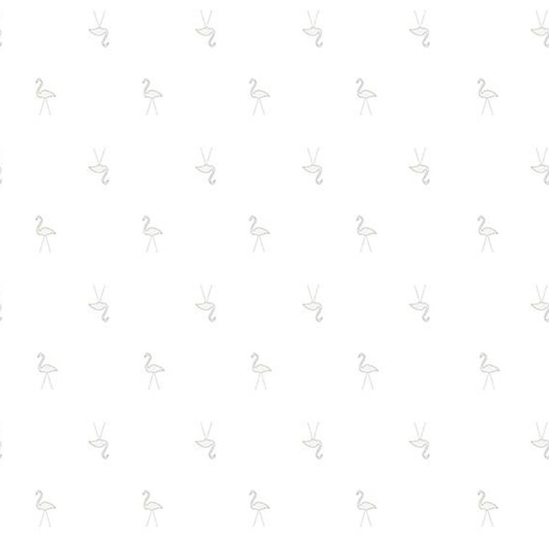 Digital image of white tonal fabric featuring the outlines of alternating flamingoes
