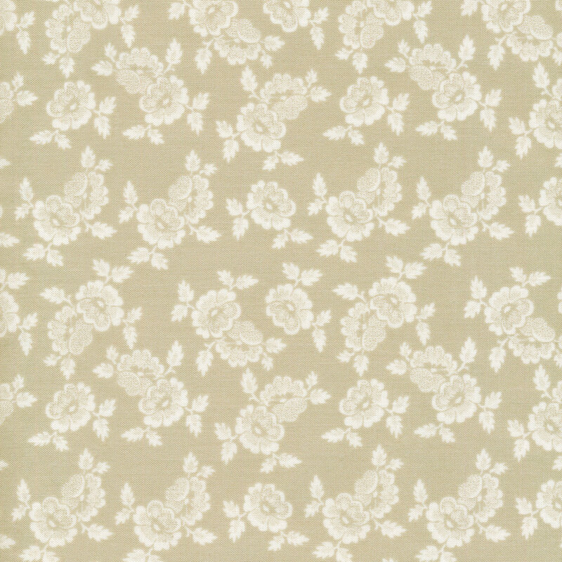 This fabric features a lovely pattern of cream flower clusters on a dark cream background.