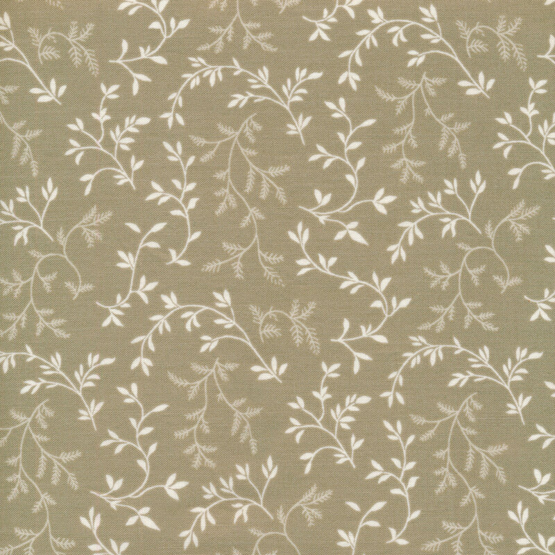 This fabric features vines on a warm gray background.