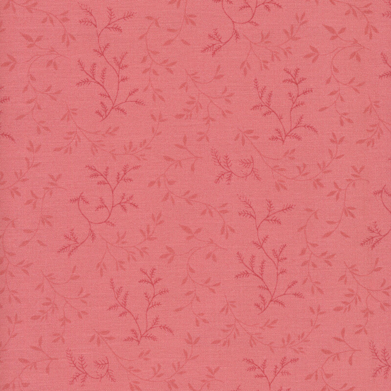 This fabric features tonal dark pink vines on a solid rosy pink background.