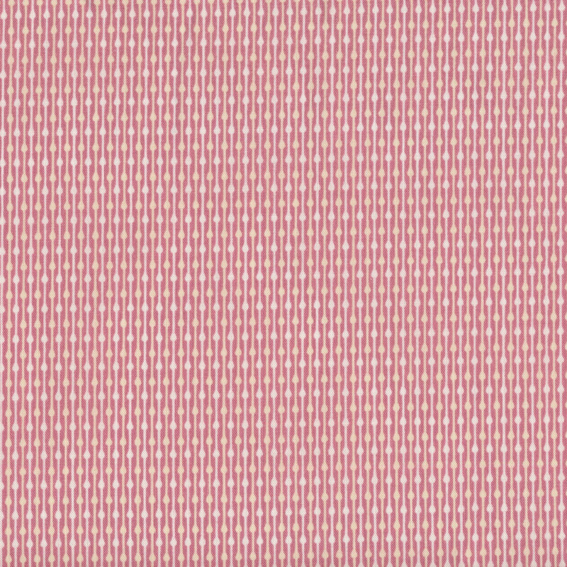 This fabric features cream and white thin stripes with dots on a light pink background.