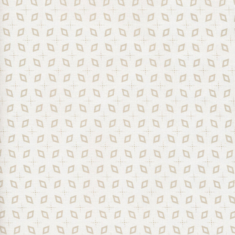 This fabric features a geometric repeating diamond pattern in tonal cream and tan. 