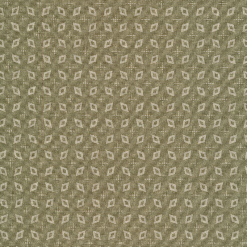 This fabric features a geometric repeating diamond pattern in tonal warm gray. 