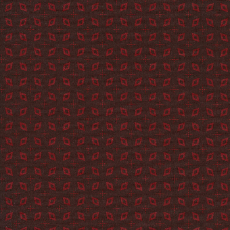 This fabric features a geometric repeating diamond pattern in tonal dark red.