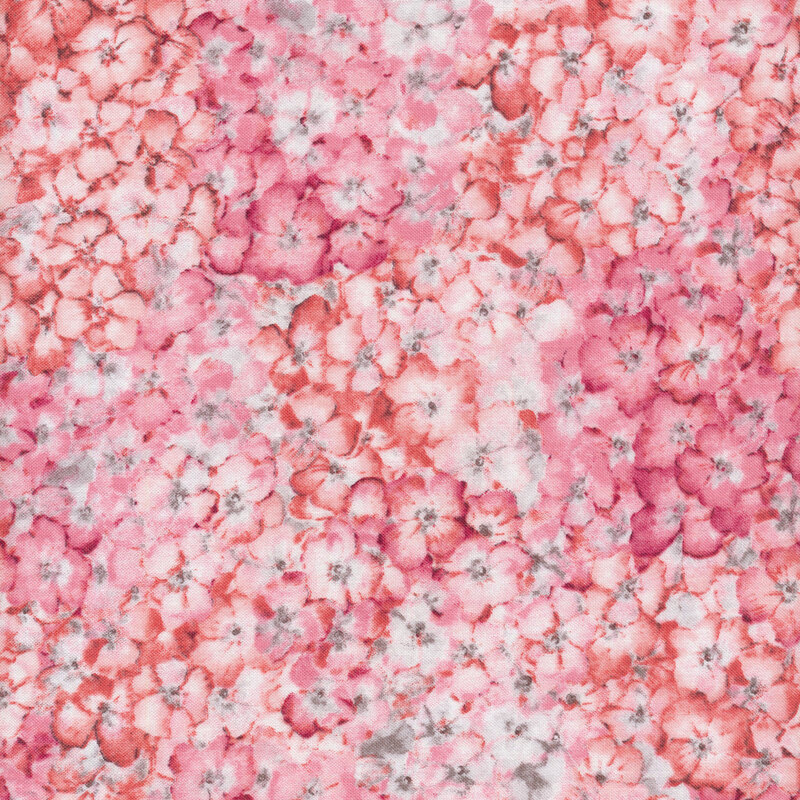 Light pink fabric with packed pink and light pink florals all over.