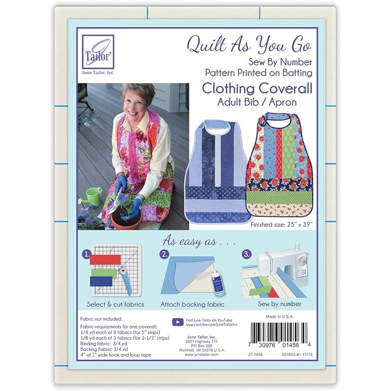 A package of the Quilt As You Go Clothing Coverall Adult Bib / Apron batting.