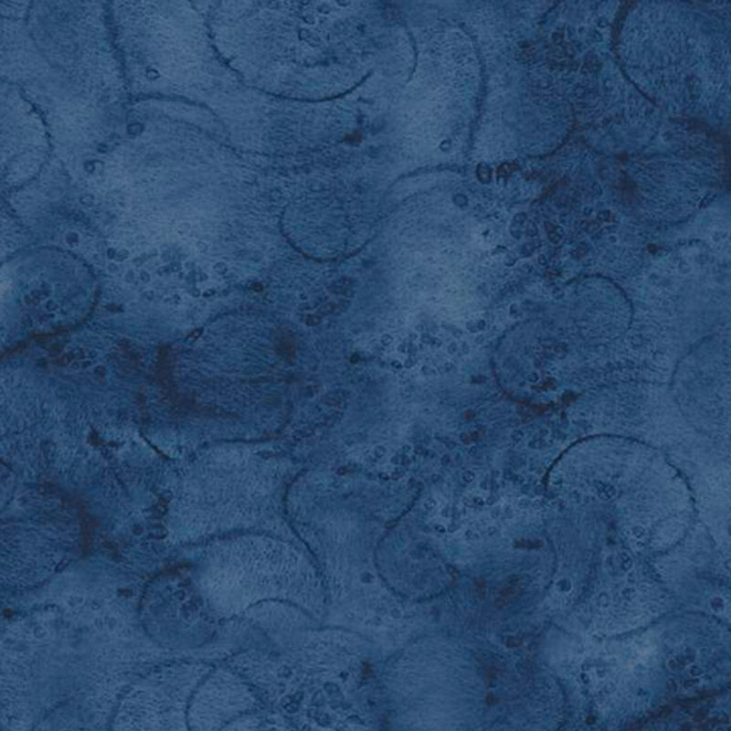 Digital image of navy blue mottled fabric with swirls and partial tonal circles all over for a textured effect