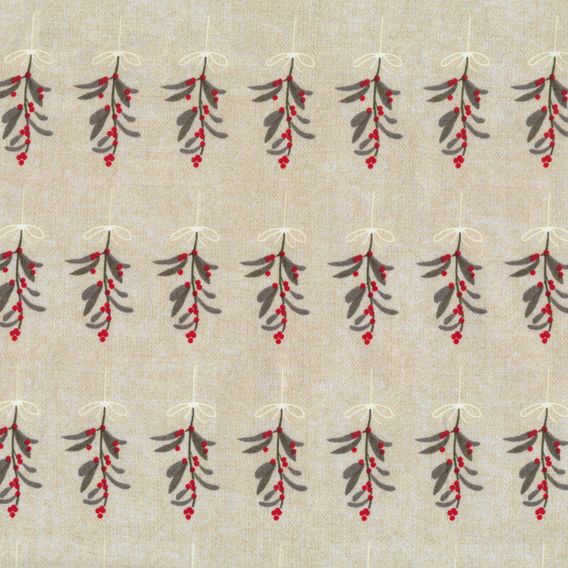 Beige fabric with clusters of hung mistletoe