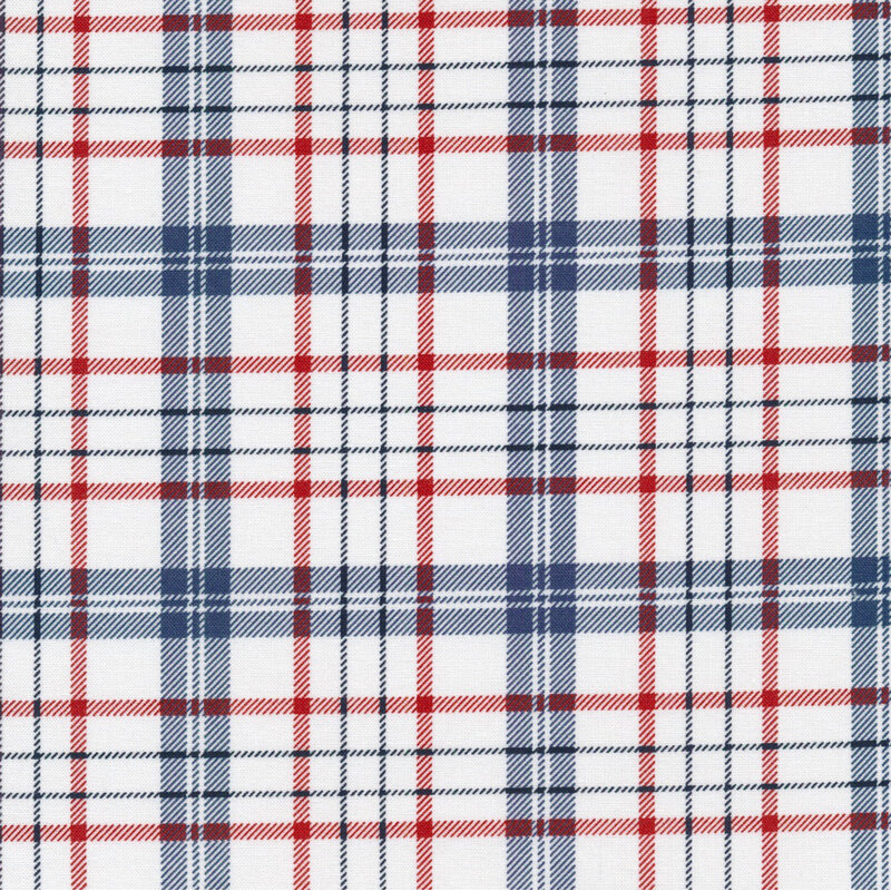 white red and blue plaid fabric