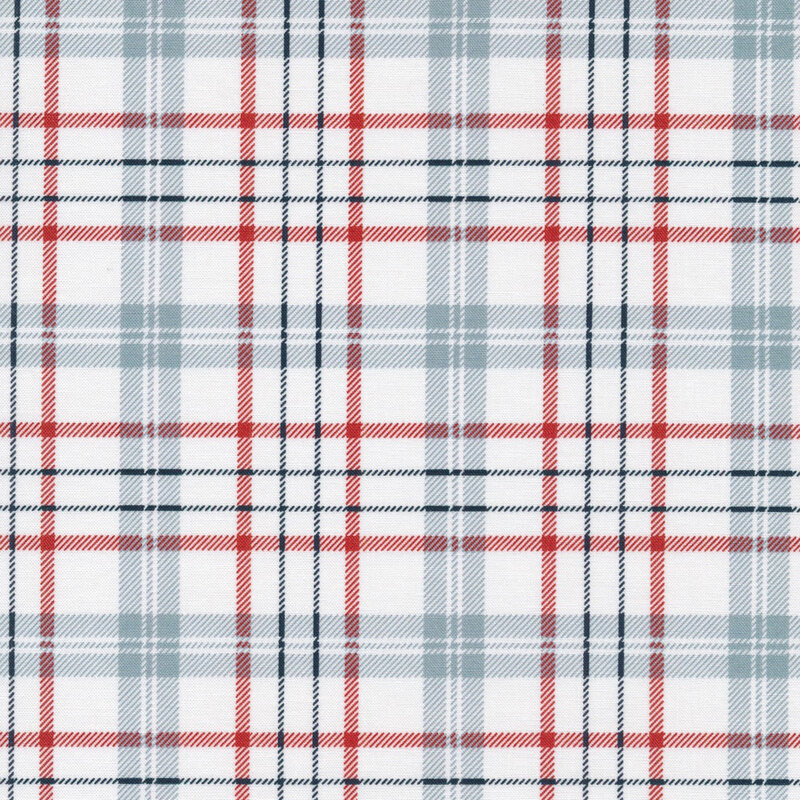 white, red, blue and gray blue plaid fabric