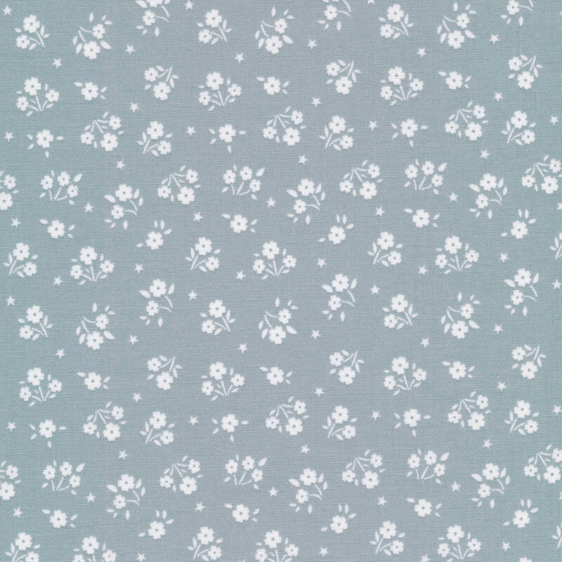 gray blue fabric featuring tiny white flowers and stars