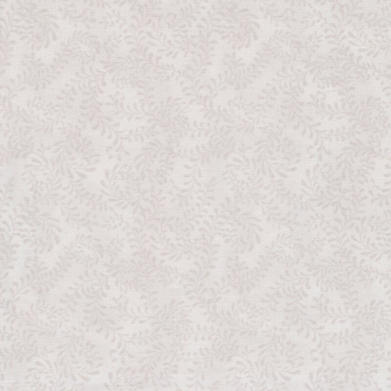 This fabric features a light gray pattern of swirling leafy vines on a mottled gray background.