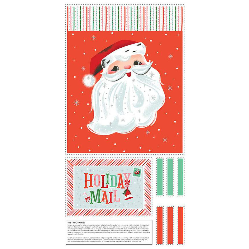 This panel features pieces to make a Santa holiday mail bag with silver sparkle accents