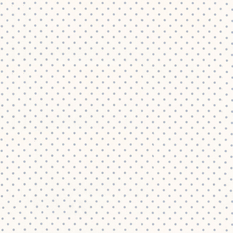 This fabric features a solid off-white background with silvery gray polka dots. 