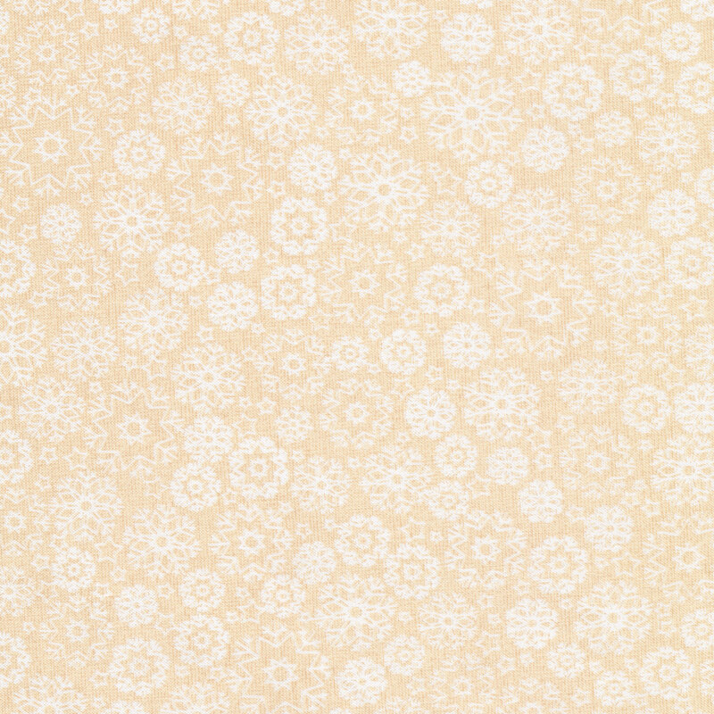 Light beige fabric with white ornamental snowflakes all over