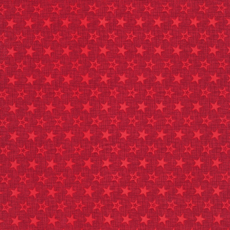 Fabric swatch with light red solid and outline stars against a darker red background