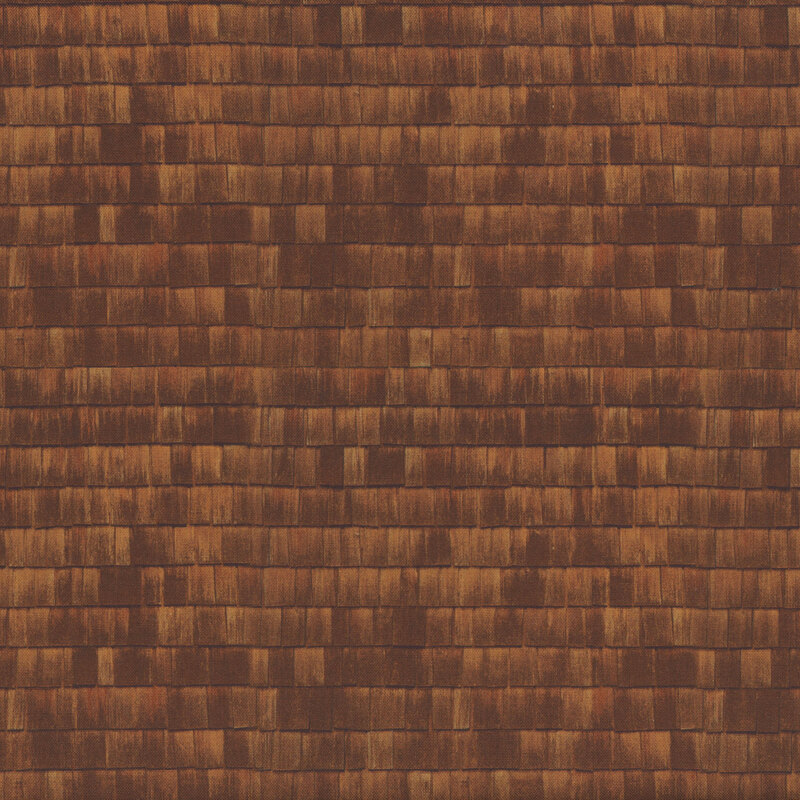 fabric with a warm brown print of wood shingles pattern