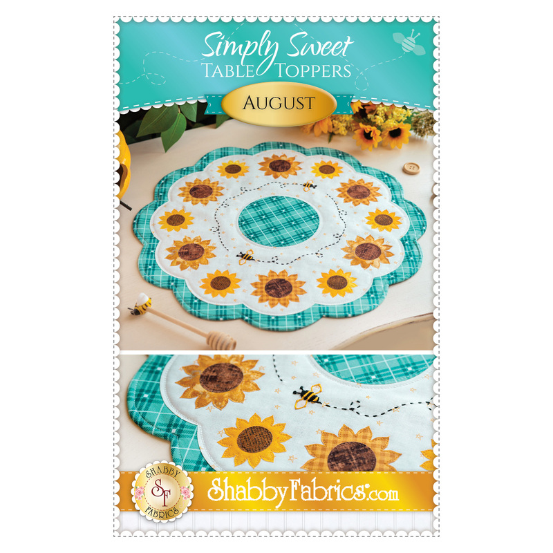 Front cover of the pattern for the Simply Sweet Table Topper - August showing a complete project with the pattern name and borders