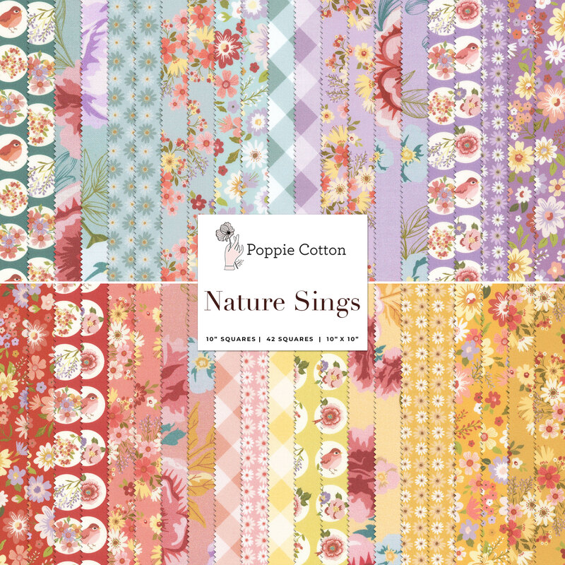 Collage of all fabrics included in Nature Sings 10