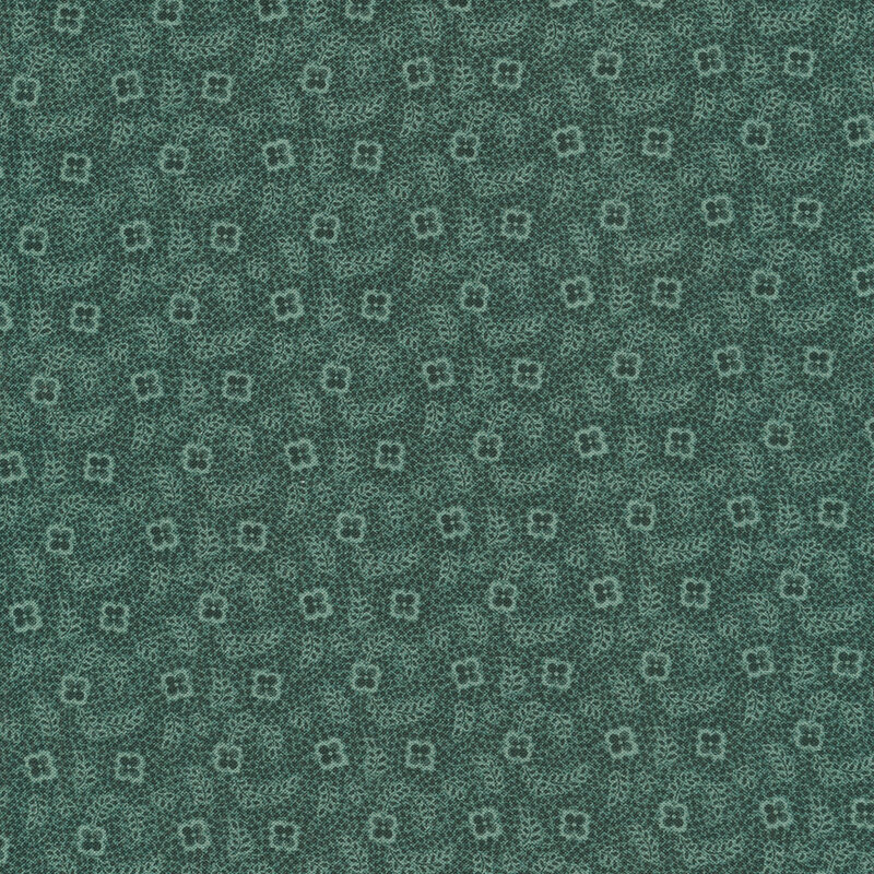 fabric featuring lovely small floral motifs and leaves surrounded by dots in tonal antique greens.