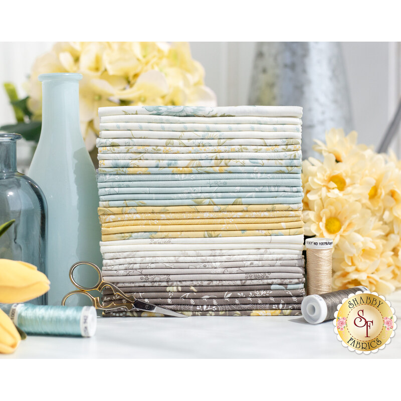 soft pastel stack of fabric including 32 fat quarters from the Honeybloom collection