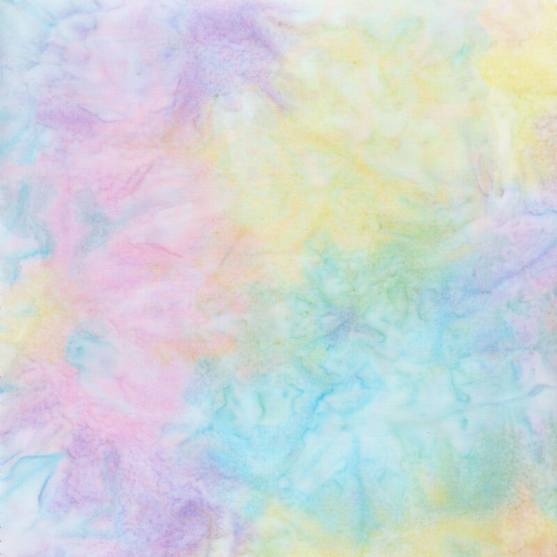 fabric featuring a rainbow pastel mottled print.