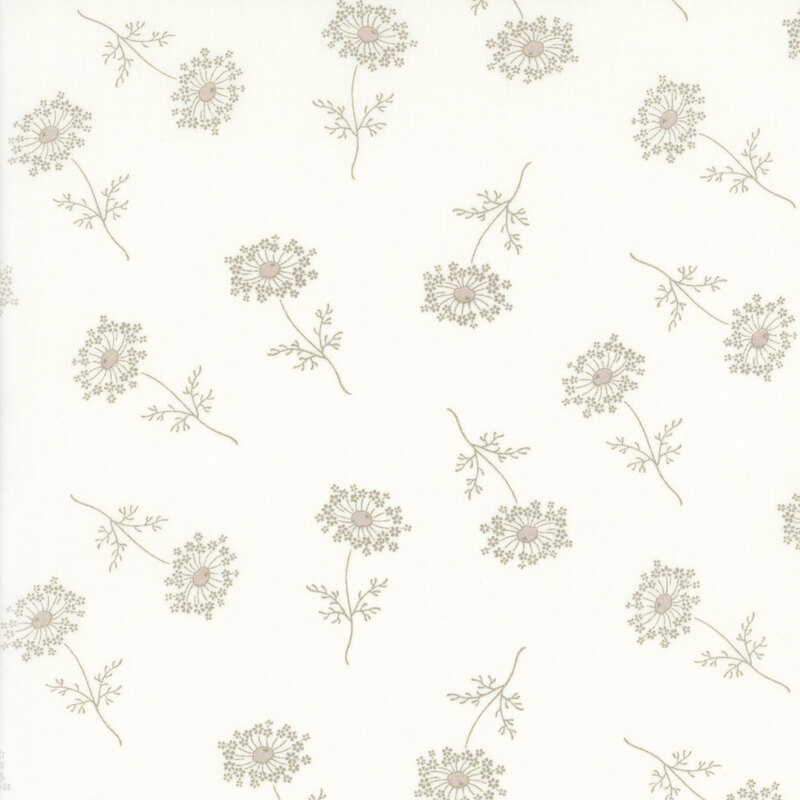white fabric featuring tonal light grey scattered flowers