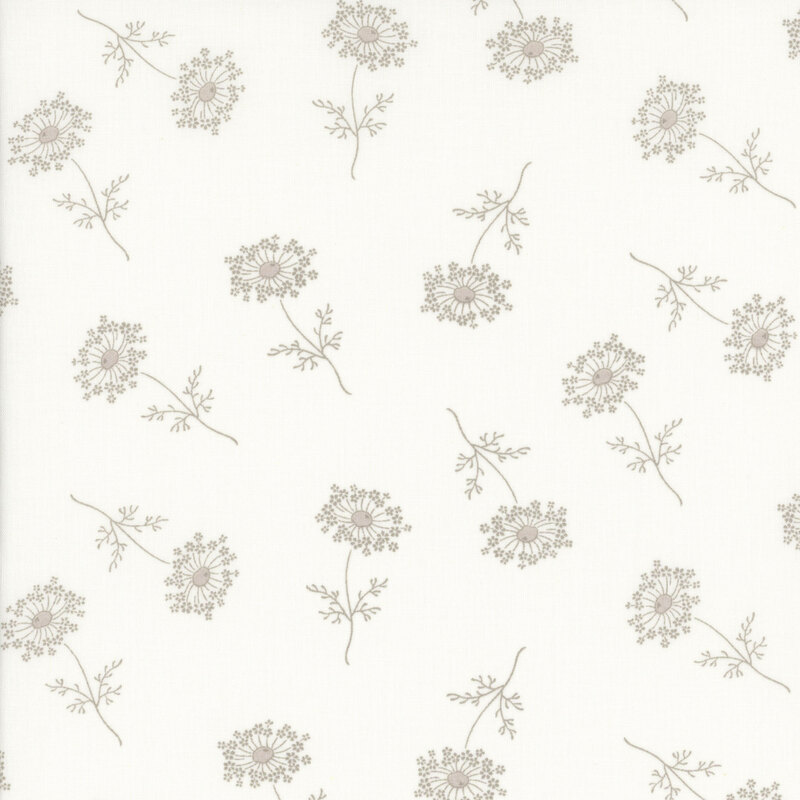 white fabric featuring tonal light grey scattered flowers
