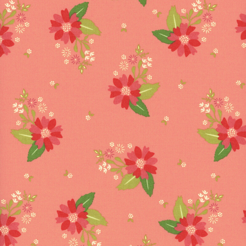 fabric with clusters of pink tonal flowers tossed on a lovely solid pink background.