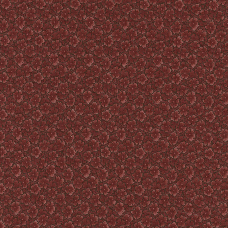 wine red fabric featuring packed tonal flowers
