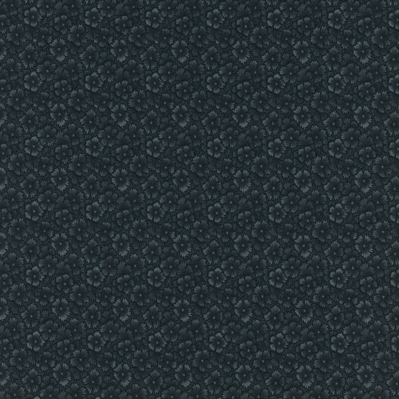 dark navy blue fabric featuring packed tonal flowers
