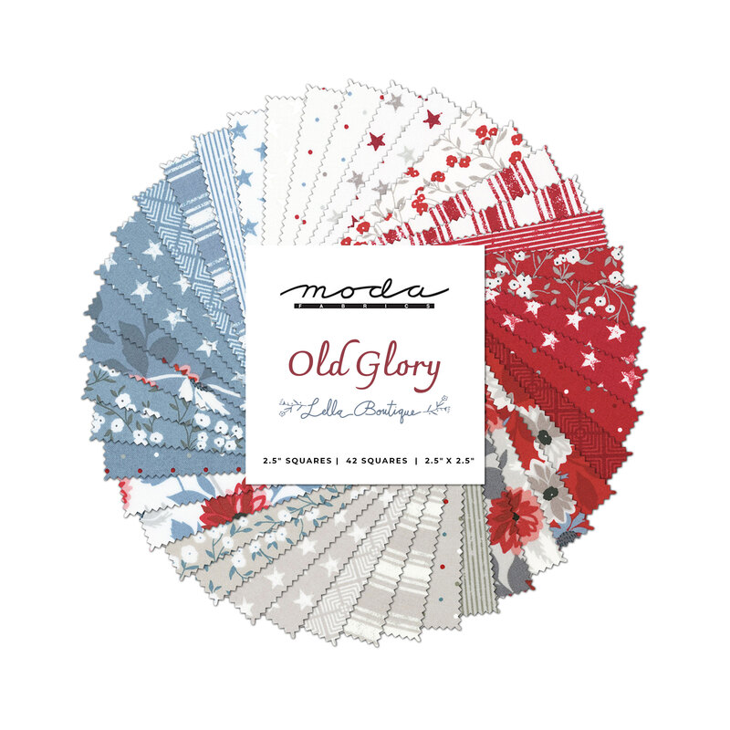 A splayed image of an Old Glory Mini Charm Pack on a white background.