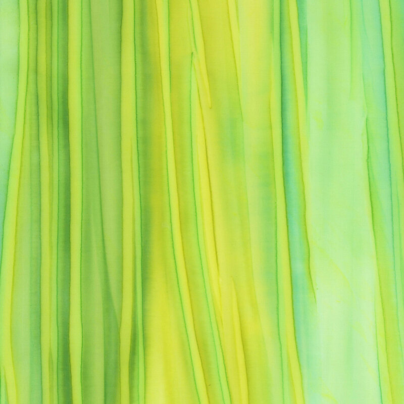 vibrant lime green watercolor fabric featuring gentle transitions between various shades of green and teal lines