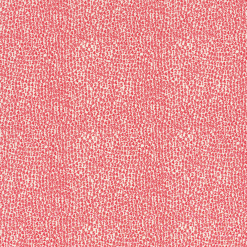 fabric featuring a cream background with countless red numbers tightly packed together