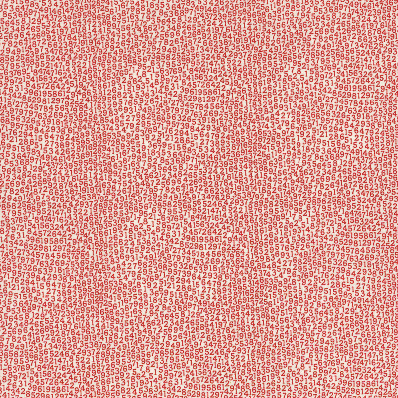 fabric featuring a cream background with countless red numbers tightly packed together