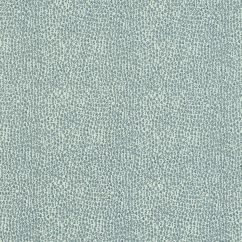 fabric featuring an aqua background with countless navy blue numbers tightly packed together